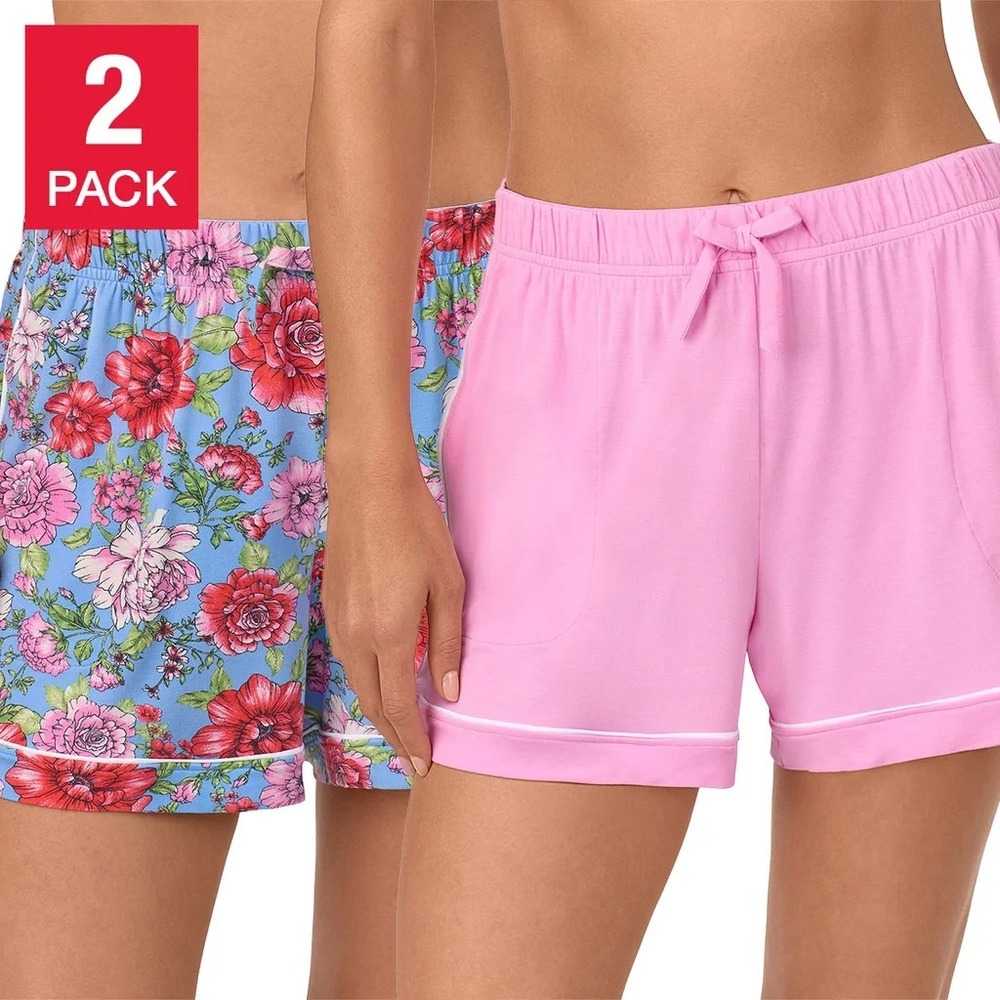 Room Service Womens Lounge Shorts 2-Pack Pink Blue Floral Sleep Shorts Small